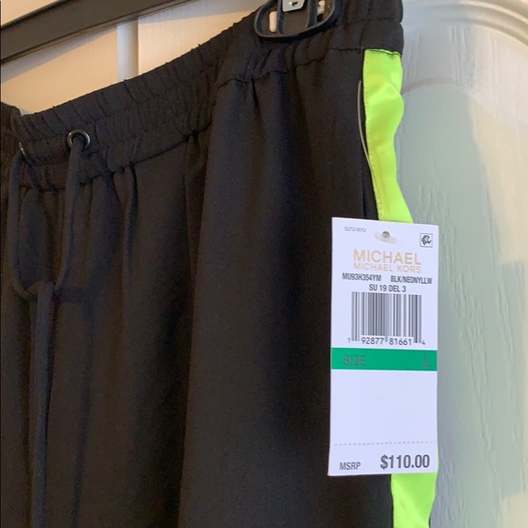 Michael Kors Black Joggers Green Stripe Size Large - Picture 2 of 5